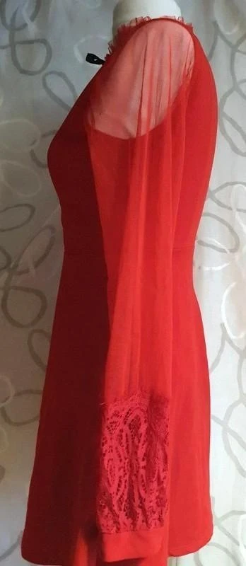 Vestido rojo de tul con mangas largas para mujer talla 36 - S – photo 5